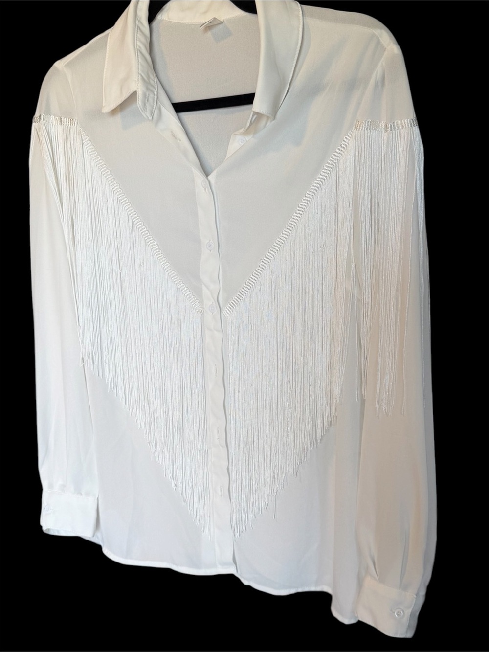 White Fringe Button-Down Blouse - Women Tops